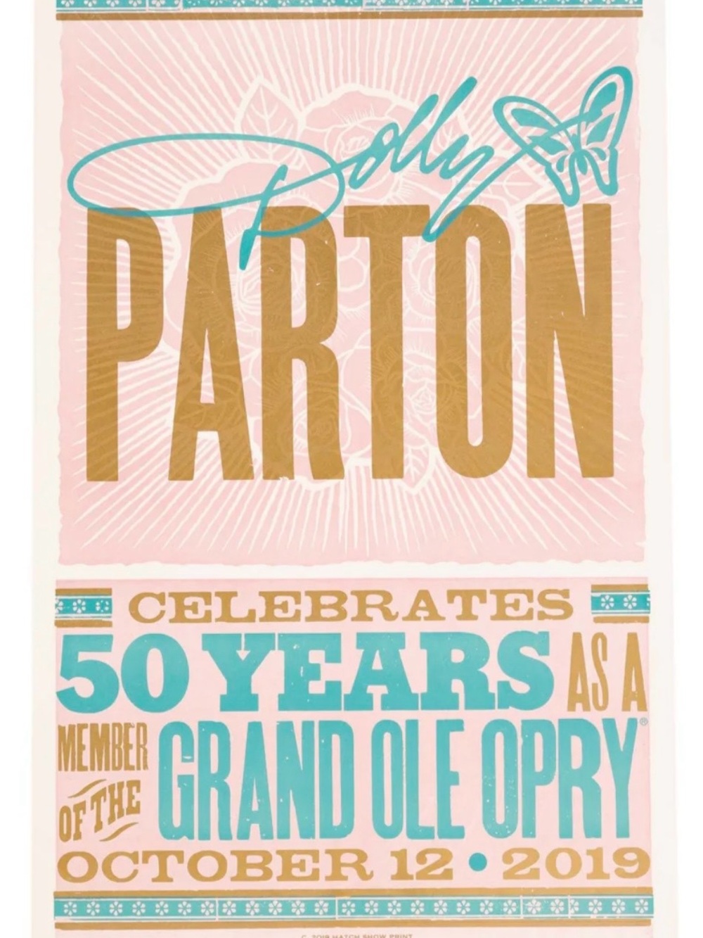 Dolly Parton 50 Years Grand Ole Opry Commemorative Poster - Pink & Teal